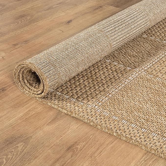Beverly Rug Easy Jute Checkered Squared Rug 4x6 Washable Durable Indoor Outdoor Area Rugs for Living Dining Room Patio Office Stain Resistant Non Shedding Casual Indoor Outside Carpet 4 x 6 Natural