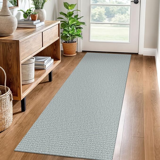 EARTHALL Washable Runner Rug 2x6 Ft Non Slip Runners for Hallways Cotton Rubber Backed Kitchen Runner Braided Indoor Floor Carpet Runners for Entryway, Hallway, Kitchen, Bedroom, Turquoise/Gray