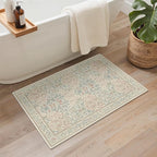 GENIMO Washable Small Reversible Rug 2x3, Low-Pile Non-Slip Kitchen Mat, Small Entryway Rug for Front Door Entrance, Hallway, Bathroom, Vintage Boho Floral Indoor Decor, Beige/Navy
