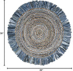 SAFAVIEH Cape Cod Collection Area Rug - 3' Round, Ivory & Denim, Handmade Boho Fringe Jute & Cotton, Ideal for High Traffic Areas in Living Room, Bedroom (CAP206D)