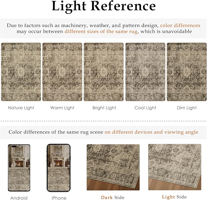 10x14 Brown Vintage Area Rug for Living Room Bedroom Large Distressed Rustic Carpet Non-Slip Low Pile Soft Washable Throw Rug for Indoor Dining Room