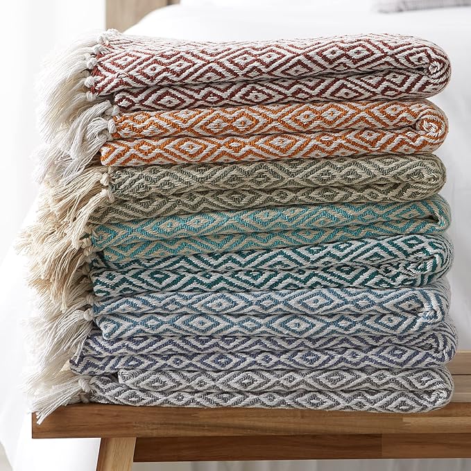 DII Rustic Farmhouse Double Diamond Woven Throw, 50x60, Pumpkin Spice