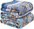 Boho Blanket Soft Muslin BohoThrow Blanket, 100% Cotton Floral Printed Farmhouse Decor All Season Reversible Rustic Throw for Sofa Couch Chair (Light Purple, 50"x60")