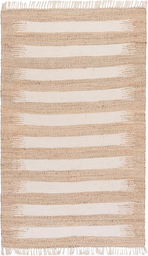 SAFAVIEH Area Rug 5x8 - Natural Fiber Collection - Natural & Ivory, Handmade Jute, Ideal for Living Room, Bedroom, Dining Space (NF124A)