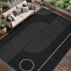 Tangsoo Easy Jute 8x10 Washable Area Rugs for Living Room,Black Thin Non Slip Indoor Outdoor Carpet,Farmhouse Morden Large Throw Mat for Balcony Backyard Dining Room Home Office Decor
