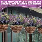 2 Sets Artificial Lavender Flowers with Hanging Basket for Outdoor Indoor Artificial Faux Hanging Flowers Plants Rattan Lining for Porch Garden Yard Spring Summer Decor(Colorful)