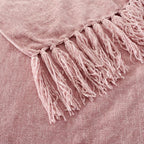 Chenille Throw Blanket for Couch with Tassels,50"X60" Soft Cozy Lightweight Knitted Boho Decorative Blankets for Bed and Sofa,Pink