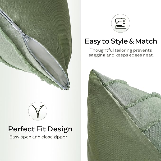JELLYMONI 2 Pack Light Green Pillowcases 18" x18", Soft Microfiber Striped Tufted Pillow Covers(Pillows are not Included)