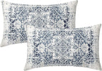 Navy Blue Grey Ethnic Boho Lumbar Pillow Covers 12x20 Inch Bohemian Carpet Pattern Vintage Gray Pillow Cases for Couch Farmhouse Rectangle Rustic Rug Pillow Cases for Bed Patio Outdoor Indoor Set 2