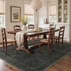 GENIMO 6x9 Area Rug for Living Room, Washable Vintage Floral Low-Pile Non-Slip Large Carpet for Bedroom Dining Room, Stain Resistant Botanical Indoor Rug (Charcoal Green)