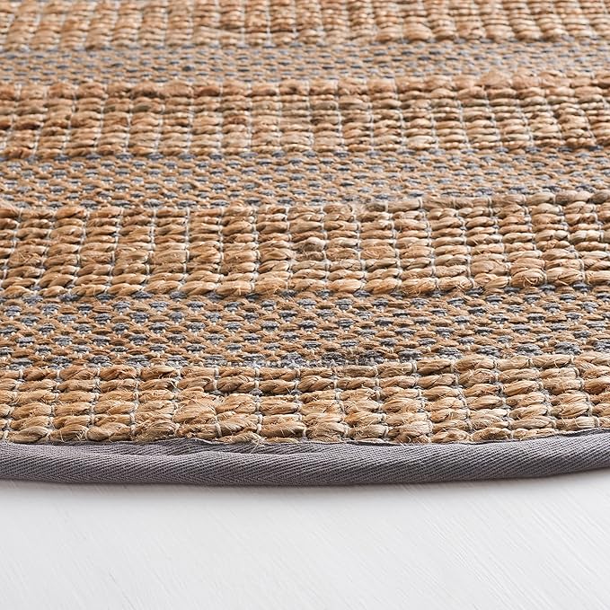 SAFAVIEH Natural Fiber Collection 7' Round Grey/Natural NFB654F Handmade Boho Farmhouse Rustic Jute & Cotton Jute Area Rug