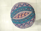 CRAFT KALA Mandala Floor Pillow Cushion Cover Seating Throw Cover Hippie Decorative Bohemian Ottoman Poufs Pom Pom Pillow Cases Boho Indian Cotton Living Room Home Décor 24" Round Elephant Moor Joda