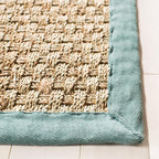 SAFAVIEH Area Rug 4x6 - Natural Fiber Collection - Natural & Light Blue, Seagrass, Basketweave Pattern with Border (NF114M)