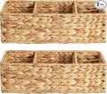 StorageWorks Wicker Basket Tank Topper, Wicker Storage Basket for Shelves, Toilet Paper Basket for Back of Toilet Tank Top, 3-Section Water Hyacinth Storage Baskets, 2-Pack