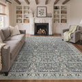 Bavni Area Rugs 8X10-Machine Washable Rug Lightweight Low Pile, Vintage Floral Rug Non-Shedding Distressed Throw Carpet for Living Room Bedroom Office, Green/Blue