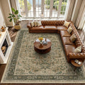 Extra Large Area Rugs 10x14 for Living Room, Traditional Medallion Printed Carpet Rugs for Bedroom Low Pile Thin, Non Slip Washable Rug for Dining Room, Vintage Multi Brown/Green