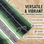 Hydration Nation Authentic Extra Large Mexican Blanket (70"x50") - Handwoven Yoga, Serape- Artisanal Falsa, Beach, Camping, Picnic, Outdoor - Tropical Green