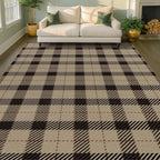 Washable Easy Jute Area Rug 8x10 for Living Room, Washable Checkered Plaid Area Rugs for Dining Room, Indoor Outdoor Non Slip Neutral Farmhouse Black and Beige Foldable Carpet