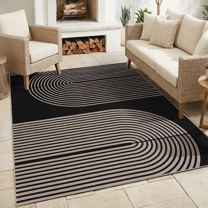 GarveeHome Modern Rainbow 8x10 Easy Jute Area Rug for Living Room -Farmhouse Indoor/Outdoor Carpet, Non-Slip & Non Shedding for Bedroom, Dining Room, Office, Backyard Patio