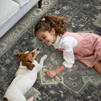 GENIMO 2x5 Runner Rugs for Hallway, Machine Washable Non Slip Vintage Rugs, Low Pile Lightweight Soft Print Rug for enrtyway, Corridor, Home, Office, Kitchen, Muted Charcoal Beige