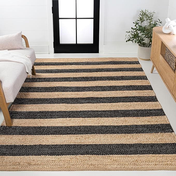 JONATHAN Y Jayden Woven Jute Stripe Natural/Black Indoor Area Rug, 8x10, Rustic, Farmhouse, Traditional, Lodge, Easy-Cleaning for Living Room, Bedroom, Kitchen, Non-Shedding (NRF202B-8)