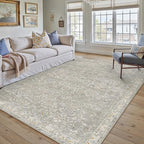 HUGEAR Area Rug 5x7 Retro Grey Machine Washable Living Room Rugs Distressed Vintage Floral Vacuumable Low Pile Carpet Bedroom Office Dining Room Laundry Room Non Slip Soft Lightweight