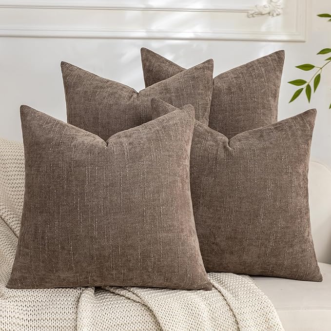 Set of 4 Soft Textured Decorative Throw Pillow Covers 16x16 Inch Cozy Farmhouse Cushion Cover Square Accent Pillow Cases for Bed Couch Sofa Living Room, Taupe Grey