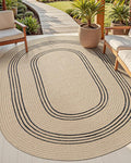 DEXI Jute Area Rug Natural Fiber 5x8 Oval, Woven Braided Durable Farmhouse Design Rugs for Living Room, Bedroom Dinning Room Office Outdoor Patio, Beige/Black
