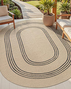 DEXI Jute Area Rug Natural Fiber 5x8 Oval, Woven Braided Durable Farmhouse Design Rugs for Living Room, Bedroom Dinning Room Office Outdoor Patio, Beige/Black