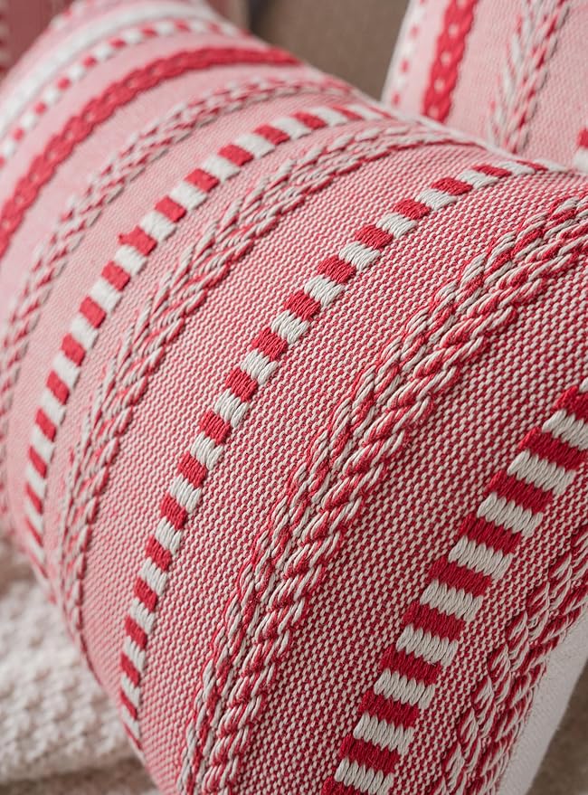 Christmas Lumbar Pillow Covers 14x36 Long, Farmhouse Boho Christmas Decoration Couch Pillow Cases, Red Accent Pillows of Bed, Sofa Bedroom Living Room Home Decor Cushion Cover, Pack of 1