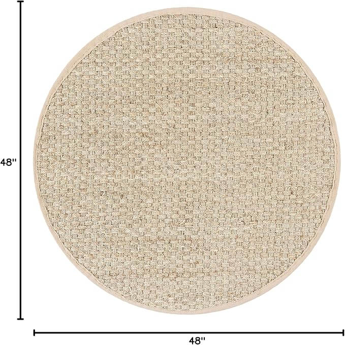 SAFAVIEH Area Rug 4' Round - Natural Fiber Collection - Natural & Beige, Seagrass, Basketweave Pattern with Border (NF114A)