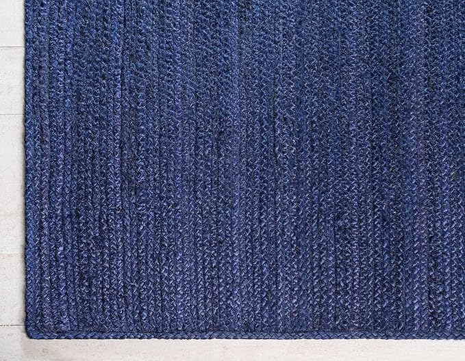 Unique Loom Braided Jute Collection Area Rug - Dhaka (5' 1" x 8' Rectangle, Navy Blue)