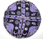 CRAFT KALA 22" Bohemian Floor Pillow Pouf Cover Mandala Boho Large Round Meditation Room Pillow Covers for Adults Seating Poufs Cushion Cover for Kids Playroom Purple Burning Sun