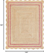 Wave Scalloped Natural Jute Rug Boho Jute Rug Entryway Runner Rug Farmhouse Scallop Rug, Dark Pink (10'x14')