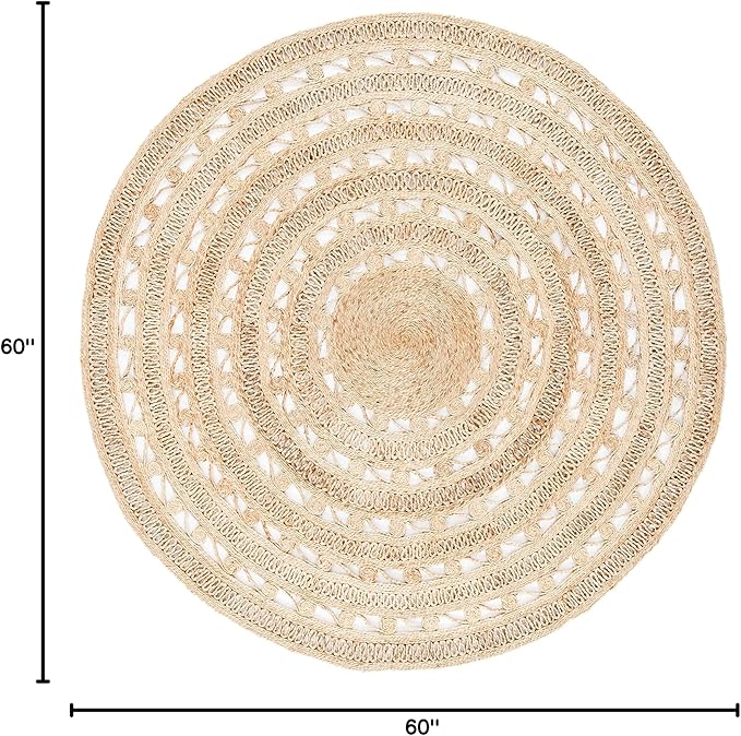 SAFAVIEH Natural Fiber Collection Area Rug - 5' Round, Natural, Handmade Boho Charm Farmhouse Jute, Ideal for High Traffic Areas in Living Room, Bedroom (NF169A)
