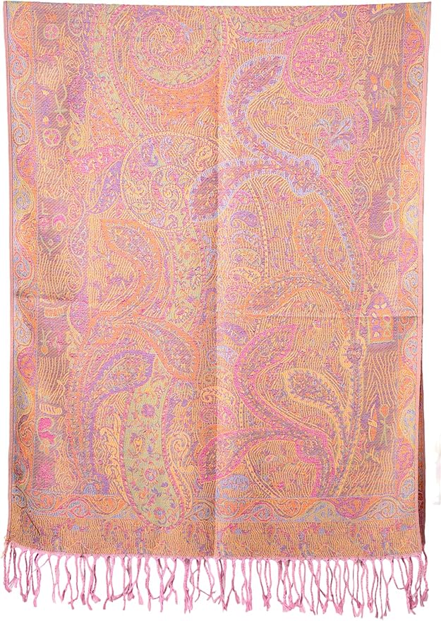 Achillea Reversible Paisley Pashmina Rave Scarf – Exotic Indian Shawls and Wraps for Evening Dresses, Festivals, All Seasons