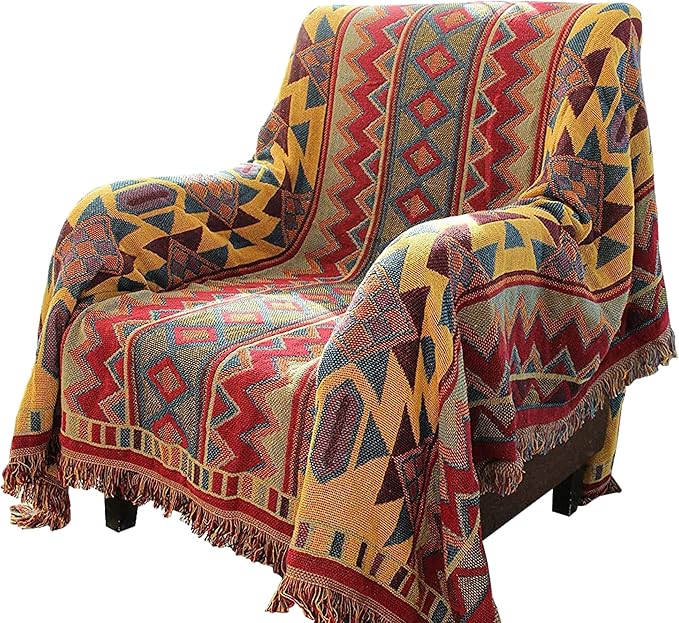 Boho Throw Blankets Reversible Woven Blankets Cover Hippie for Couch Bed Recliner Sofa Bohemian Tapestry Colorful Furniture Protector Cover for Home Décor, Astrology, Double Side, 50"x70"