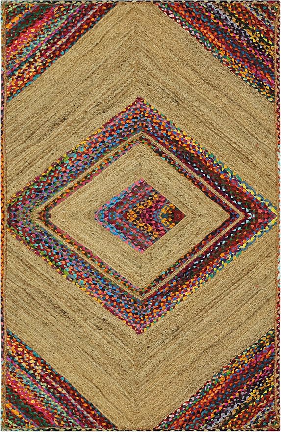 Runner Area Rug - 2.6x4 Feet Multicolor Cape Code Chindi Cotton Jute Rug Geometric Kilim Rug Indoor Outdoor Use Carpet Flatweave Rugs for Bedroom Bedside Runner Kitchen Hallway & Stair