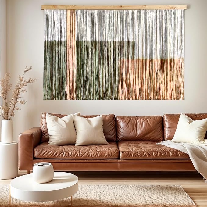 Sdjazl Woven Boho Macrame Wall Hanging Home Decor Tapestry Dip-Dyed Large Modern Handmade Colorful Mountain Landspace for Living room (khaki)