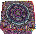 CRAFT KALA Large Hippie Mandala Meditation Floor Ottoman Pillow Cushion Pouf Cover Square Poufs Cover Bohemian Floor Cushion Cover Outdoor Fireplace Living Room Decor 16X16X14 inches, New Pink Ombre