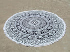 Round Beach Tapestry Turquoise Mandala Throw/Boho Hippie Beach Blanket Roundie/Indian Cotton Bohemian Large Round Table Cloth-Home Decor/Yoga Mat Meditation Picnic Rug (42", Black And WHite)