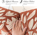 BlissBlush 14x36 Lumbar Pillow Cover for Bed, Brick Red Rectangular Long Throw Pillowcase, Embroidered Velvet Floral Tufted Farmhouse Accent Cushion (Cover Only)