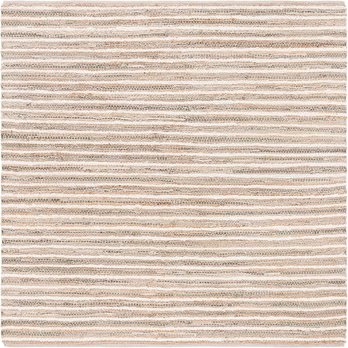 SAFAVIEH Cape Cod Collection Area Rug - 6' Square, Natural & Green, Handmade, Braided Design, Ideal for The Living Room, Bedroom, Dining Room (CAP151Y-6SQ)