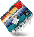 Benevolence LA Mexican Blanket, Authentic Handwoven Yoga Blanket & Outdoor Blanket, Made by Traditional Mexican Artisans, Saddle Blanket, Beach Blanket, Picnic Blanket, & Car Blanket 75 x 52 - Agua