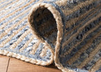 SAFAVIEH Cape Cod Collection Area Rug - 7' Square, Natural & Blue, Handmade Flat Weave Jute, Ideal for High Traffic Areas in Living Room, Bedroom (CAP250A)