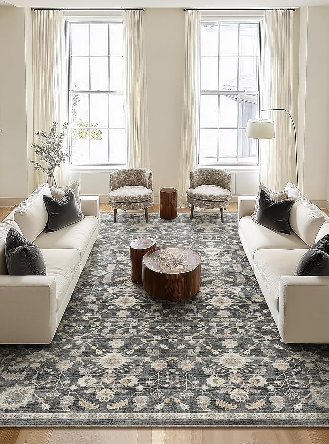 Washable Rugs for Living Room: 10x14 Area Rugs for Bedroom Ultral Soft Non-Slip Stain Resistant Vintage Boho Large Carpet for High-Traffic Dining Room - Farmhouse Decor