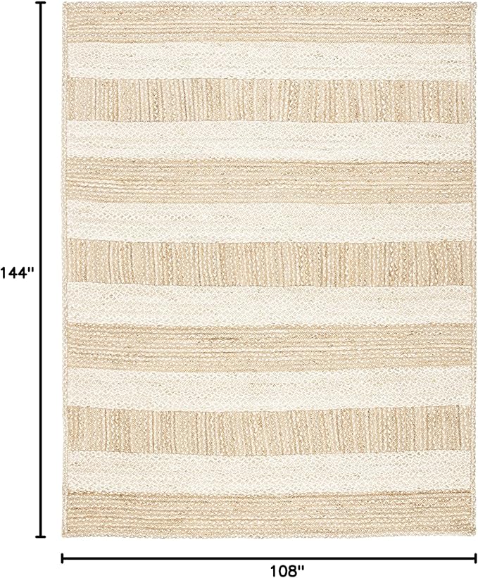 SAFAVIEH Natural Fiber Collection Area Rug - 9' x 12', Natural & Ivory, Handmade Stripe Jute, Ideal for High Traffic Areas in Living Room, Bedroom (NF887A)