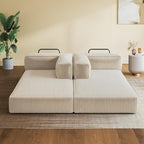 WLIVE 87'' Futon Sofa Bed, Convertible Sleeper Sofa, Folding Pull Out Couch Boneless Mattress with Fixed Frame, Corduroy, Beige