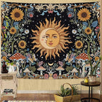 Fungarth Sun and Moon Tapestry Hippie Mushroom Boho Floral Wall Tapestry for Bedroom Aesthetic Vintage Sunflower Celestial Small Tapestries Wall Hanging for Living Room Dorm 60 x 44 Inch