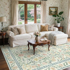 GENIMO 8x10 Washable Area Rug, Non-Slip Vintage Boho Floral Carpet, Soft Low-Pile Thin Living Room Rug for Bedroom, Dining Room, Nursery, Green